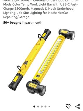 Yellow LED Work Light Bar - Magnetic Hook Portable Rechargeable